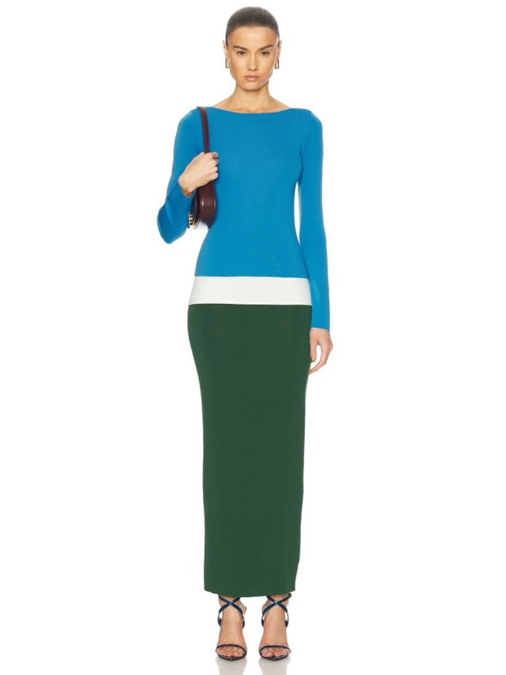 Staud Carilo Colorblock Long Sleeve Dress Medium NWT in Jungle Sky Ivory